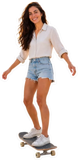Maya riding a skateboard